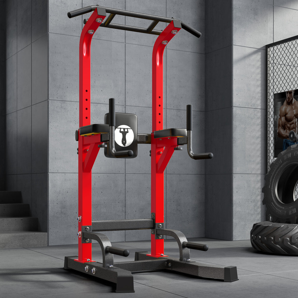 Power Tower Pull Up Bar Dip Stand, 10 Adjustable Height Free Standing Assistive Trainer Dip Station, Multi-Function Strength Training Fitness Workout Station for Home Gym Fitness Equipment Equipment