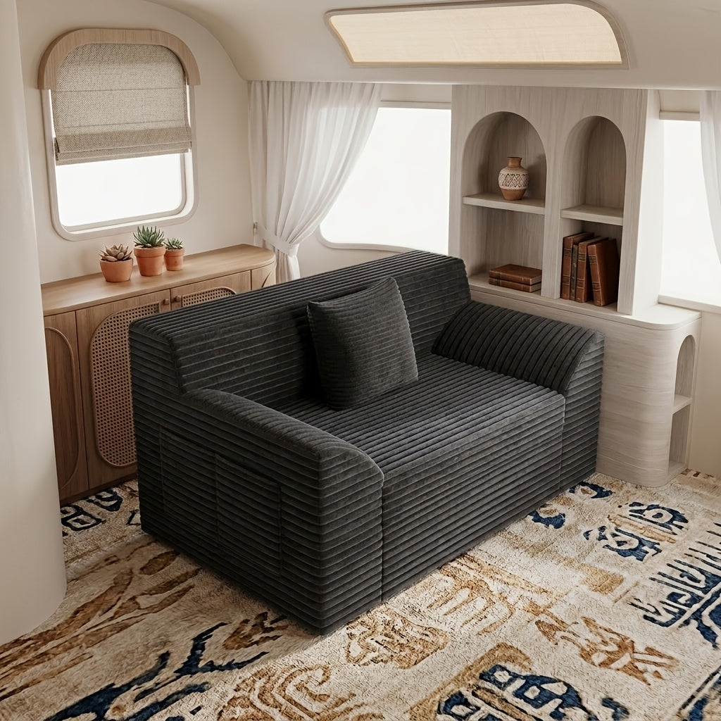 RV Corduroy Sofa in 42-Inch or 70.8-Inch Sizes, No-Assembly Plush Deep-Seat Couch for Camper or Home