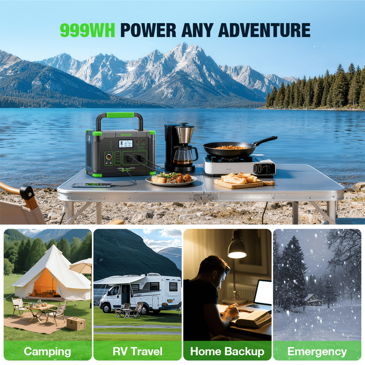 EBL 1000W/500W/330W Power Station, 999Wh/519Wh/288.6Wh Portable Power Station, 2400W/1843.2Wh Portable Power Staion with Fast Charging & Digital Display, Reliable Backup for RV, Tailgating, And Home Use(Only Powerstation)