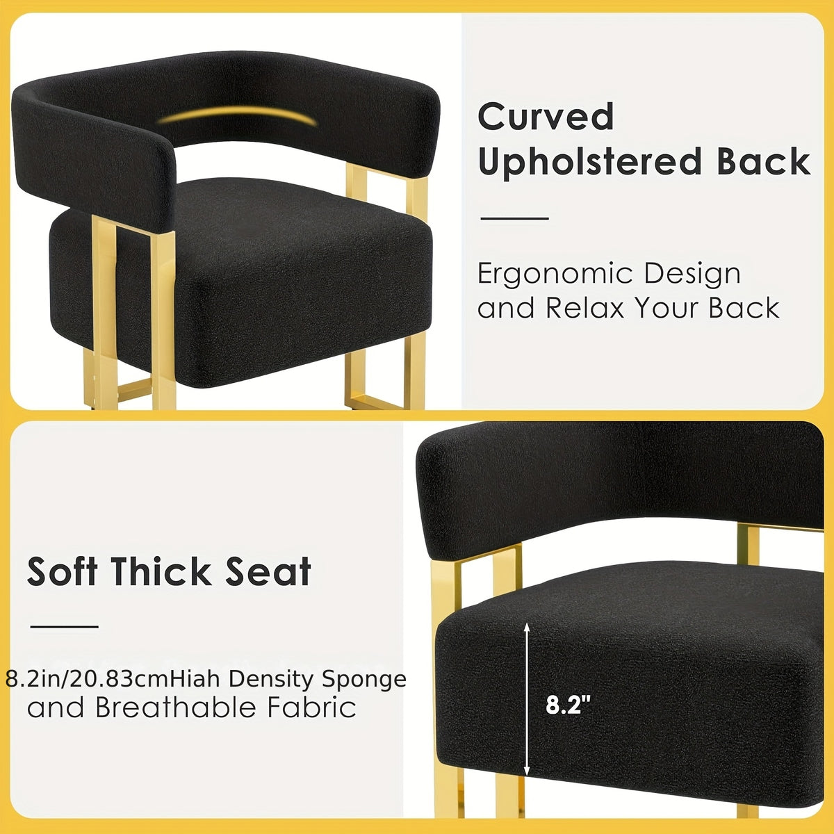Modern Black Accent Chair with Iron Feet, Bucket Chairs, Arm Chairs for Living Room Bedroom, Suitable for Living Room, Bedroom, Hallway, Office (1, Black)