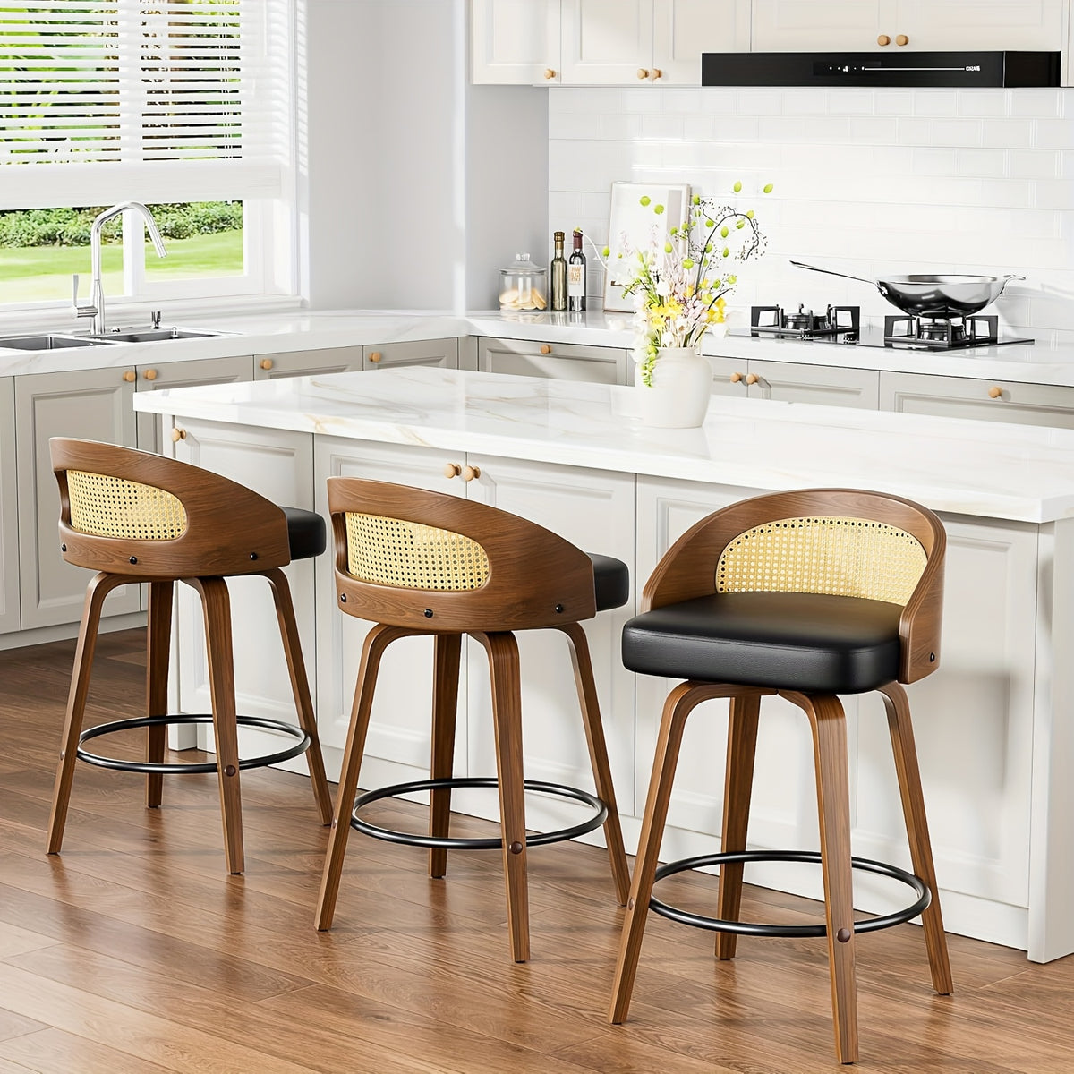 3/4pcs Modern Upholstered Bar Chair Set, 26" Counter-Height Stools With Thick Soft Cushion, Ergonomic Back Support, Solid Wood Legs & Footrest For Kitchen Island