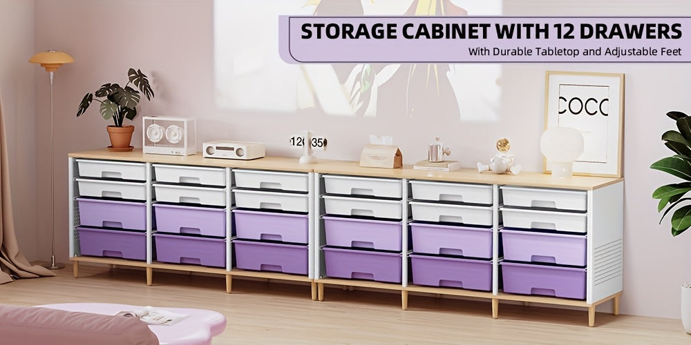 TOOLF 12 Drawer Storage Cabinet with Tabletop, Cube Organizer for Home & Office, Ideal for Living Room, Bedroom, Classroom, Playroom, And Craft Room, Storage Drawer Units