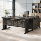 62.99" L Shaped Desk with Drawers And Storage, Farmhouse Computer Desk with File Drawers, Corner Executive Desk with Open Shelves for Home Office