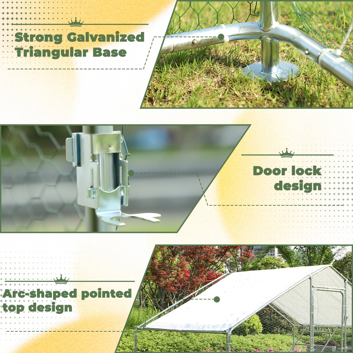 Large Metal Chicken Coop, 10X6.5X6.5Ft Chicken Runs for Yard with Cover, Walk-In Chicken Coop with Roosting Perch And Door