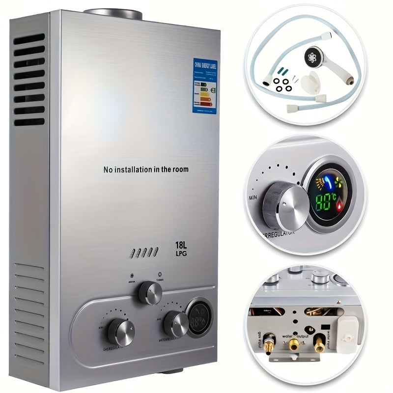 4.76gal Outdoor Portable Tankless Gas Water Heater, for Camping RV Off-Grid Use, Instant Hot Water System And Compact Stainless Steel Design, Easy Installation