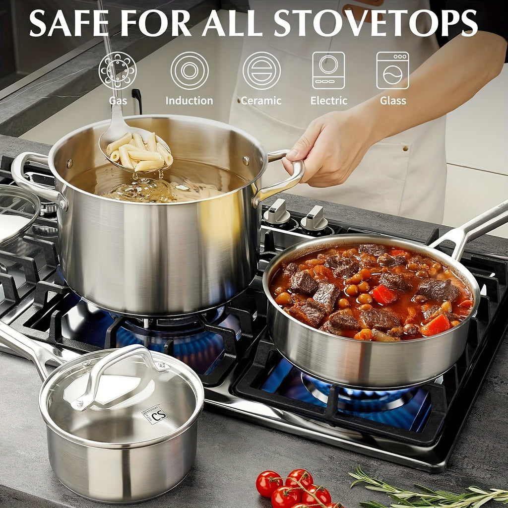 17pcs Stainless Steel Cookware Set, 17pcs Stainless Steel Pots And Pans Set for Home Cooking, Stainless Steel Kitchen Set Suitable for All Stoves, Induction Cookware Set, Oven & Dishwasher Safe