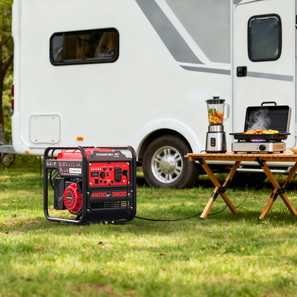 4500w 4-Stroke Portable Generator, CO Alarm, Lightweight & Quiet Gas Generator w/ 12V & USB Ports - Charge Phones, RV, Power Tools, Camping