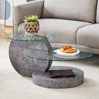 Glass Coffee Table for Small Spaces with Three-Tier Storage and a Clear Tempered Glass Top