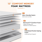 SweetNight 6/8/10/12/14 inch Memory Foam Hybrid Mattress With Pocket Springs, Twin Xl, Full, Queen, King, Sizes In A Box, Medium Firm, Mattresses For Support Comfort, Fiberglass-Free