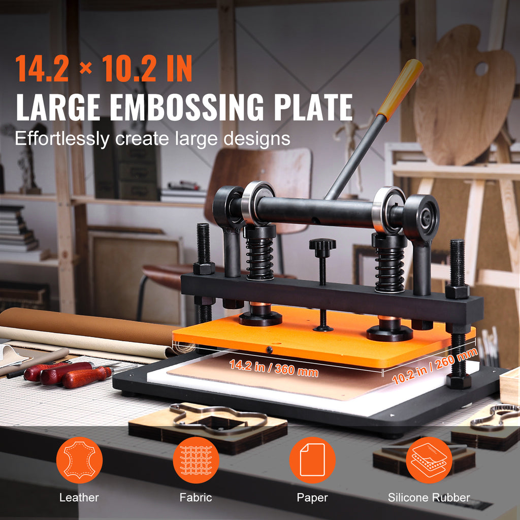 VEVOR Leather Cutting Machine, 10.2 x 4.7/10.2 x 5.9/14.2 x 10.2 in Embossing Plate Manual Die Cutter, 0.47 in Pressure Stroke Leather Embossing Machine, Dual Guide Shafts Die Cut Machine for Various of Materials