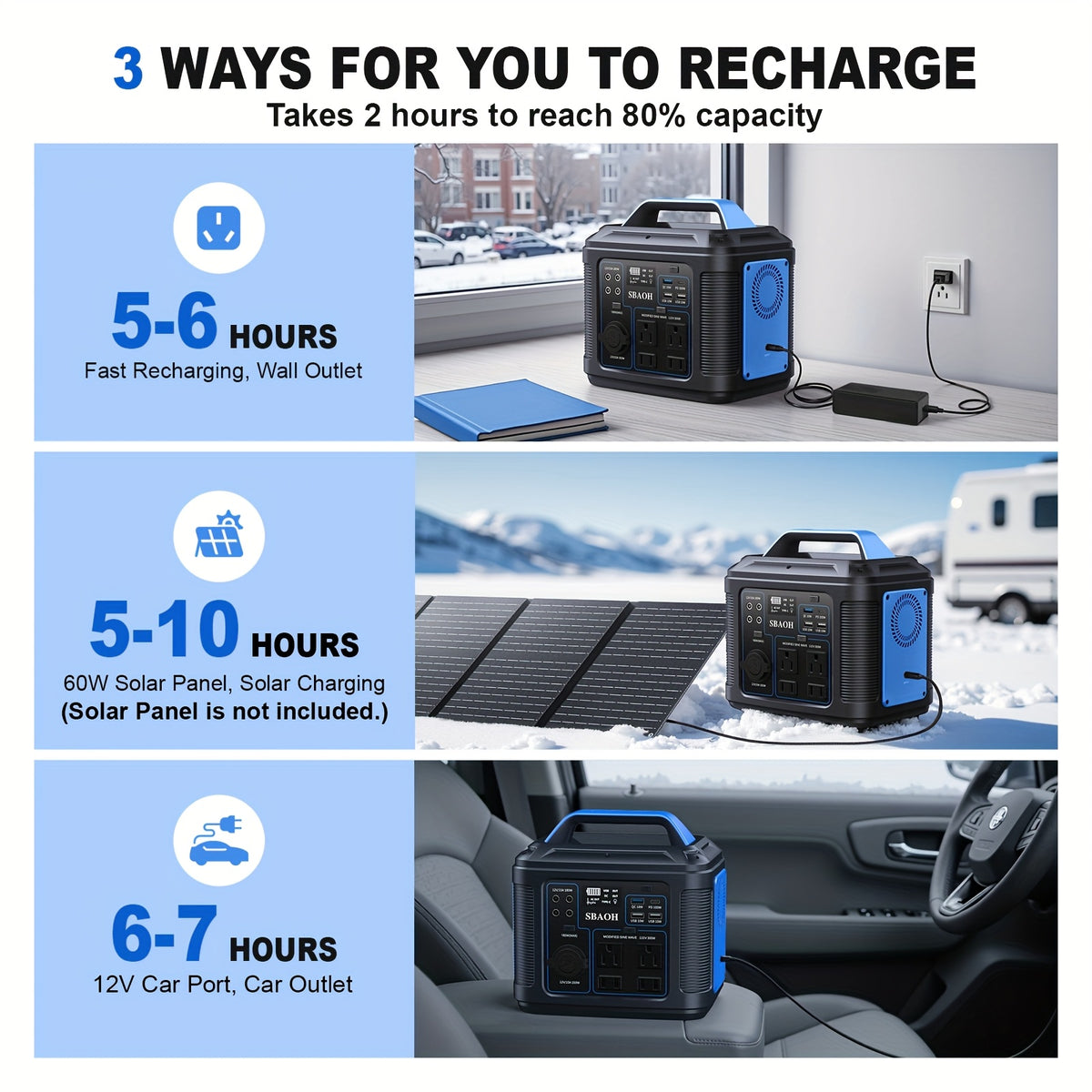 300W Portable Power Station, 296Wh Power Supply Quick Charge/ 110V AC Outlets/DC Ports And LED Flashlight, Lithium Battery Backup For Home Outdoor Travel Camping Blackout Blue