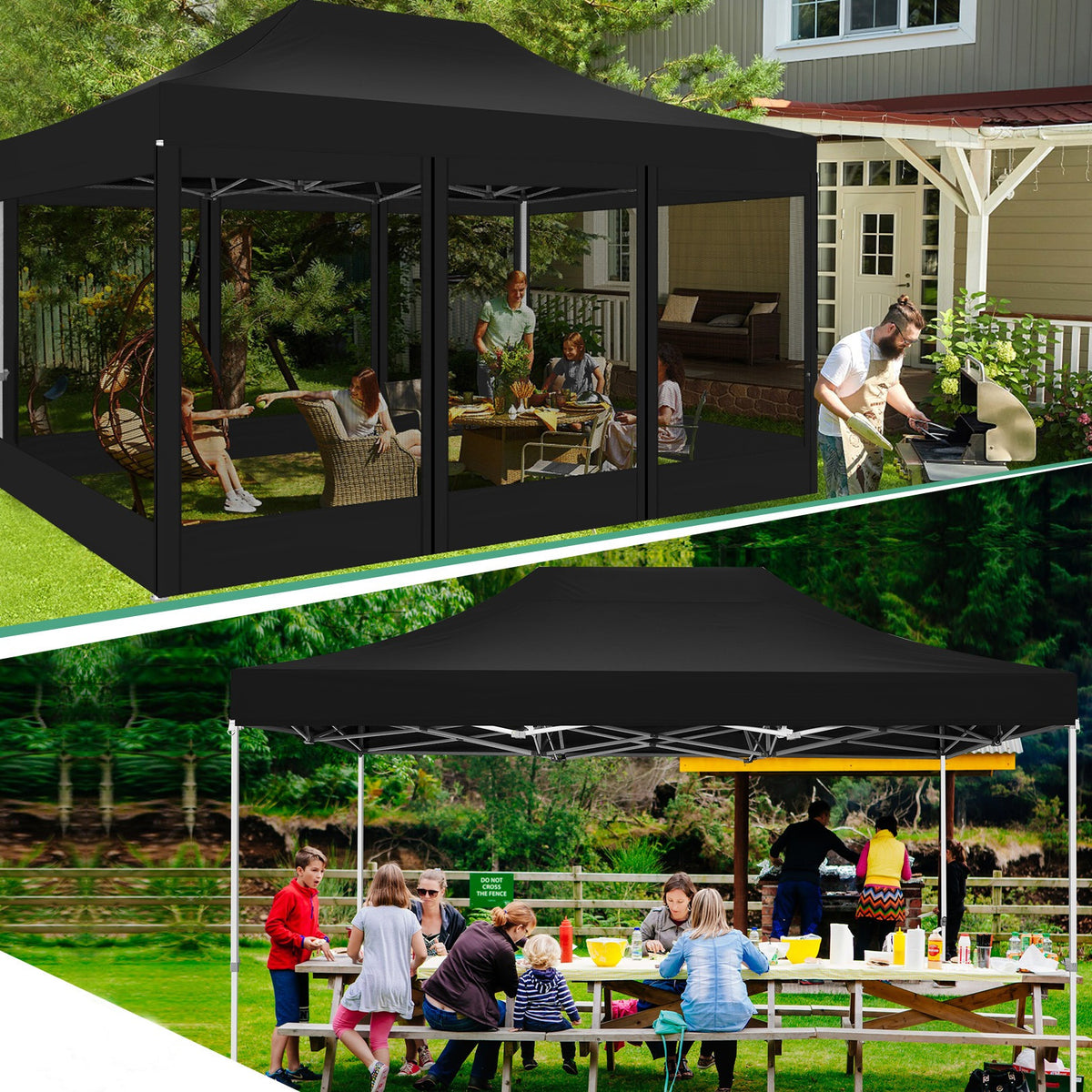 Hoteel 10x15 Heavy Duty Pop Up Canopy Tent with 4 Sidewalls, Commercial Gazebo Party Tent with Mosquito Netting Wall Easy Up Outdoor Instant Screen Tent for Backyard, Beach, Patio, Garden
