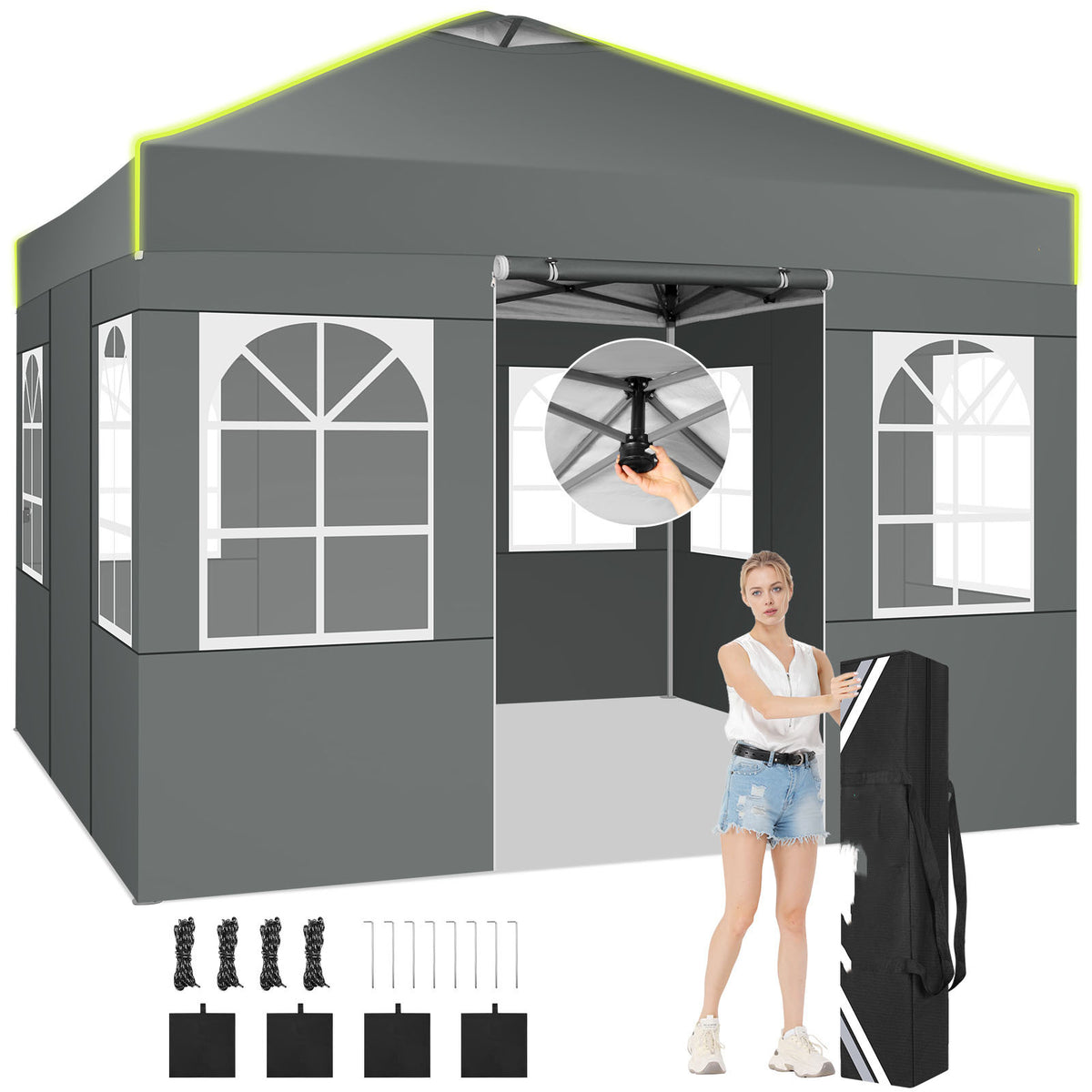 10x10ft One-Push Pop-Up Canopy Tent with 4 Removable Walls for Adjustable Outdoor Event Shelter