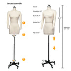 Bonnlo Female Sewing Mannequin, Size 6 Professional Dress Form for Display and Tailor Design, Height Adjustable Torso with Stable Metal Base