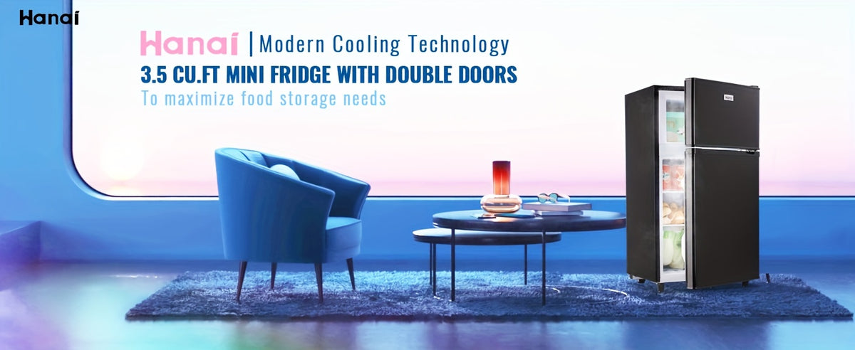 WANAI Double Door Small Refrigerator with Freezer-On-Top, 3.5 Cubic Feet Mini Fridge with 7-Level Adjustable Thermostat for Office, Dorm, Bedroom, Home And Apartment