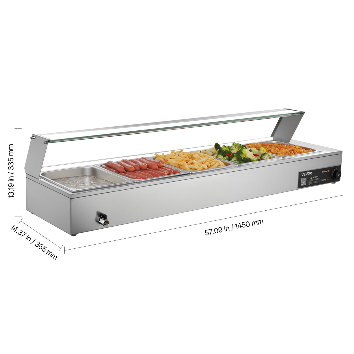 VEVOR Commercial Food Warmer, 1500W Electric Stainless Steel Steam Food Warmer with Glass Cover, Countertop Buffet Bain Marie with Three 1/2 Size / Five 1/2 Size Food Pans, for Catering, Restaurant, Party & Buffets