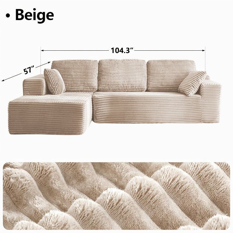 Modular L-Shape Sectional Couc, Single Sofa, Chaise Lounge, Deep Seat, Modern Minimalist UpholsteredCouches with Chaise No Assembly Reguired, Corduroy Fabric, 65"Single Reclining Chaise Lounge