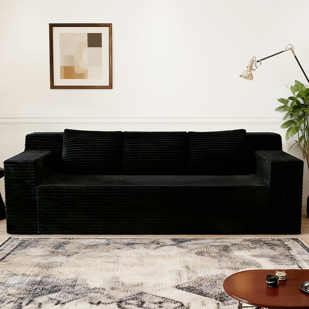 43.3-80.7" Corduroy Living Room Sofa, 3 Setaser Deep Seat Couch With 3 Lumbar Pillows, Comfy Boneless Sofa Modern Compressed Couch For Bedroom, Office, Apartment
