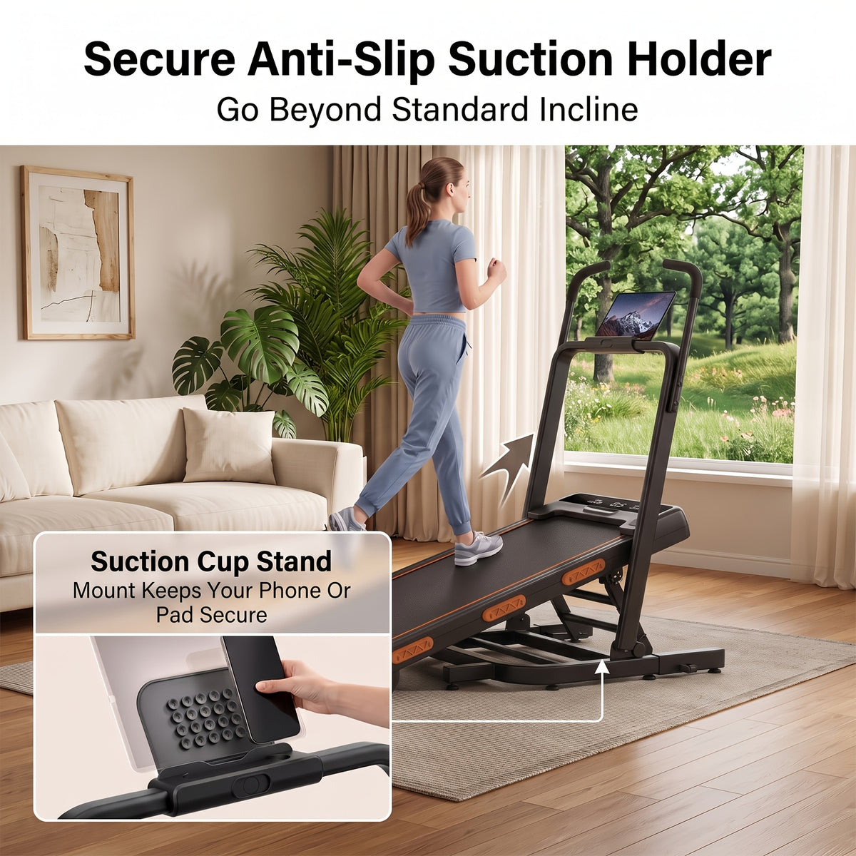 39% Incline Folding Treadmill for Tall Users, 3.0HP Quiet Motor, 350 Lbs Capacity, 6.2 MPH, Elevated Dual Handle Bar and Suction Tablet Holder