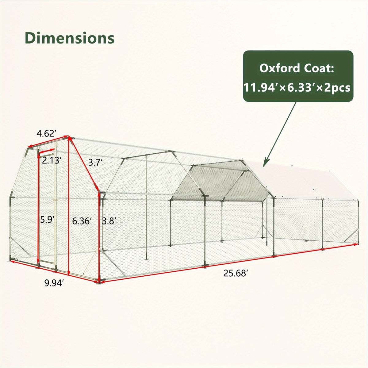 [Pet Cage] 9.94 Ft. X 25.68 Ft. Galvanized Large Metal Walk In Chicken Coop Cage Farm Poultry Run Hutch Hen House