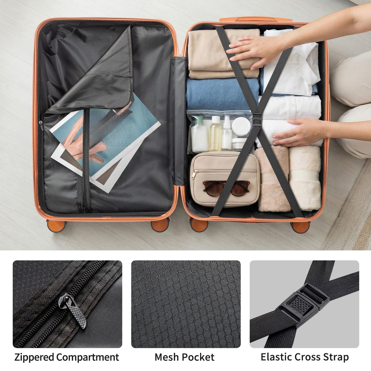 4 Pc Luggage Sets, Durable Hard Shell 4 Piece Set Suitcase with Spinner Wheels, Hardside Lightweight Luggage set, Large Travel Luggage Set (16"20" 24" 28"), mixed color