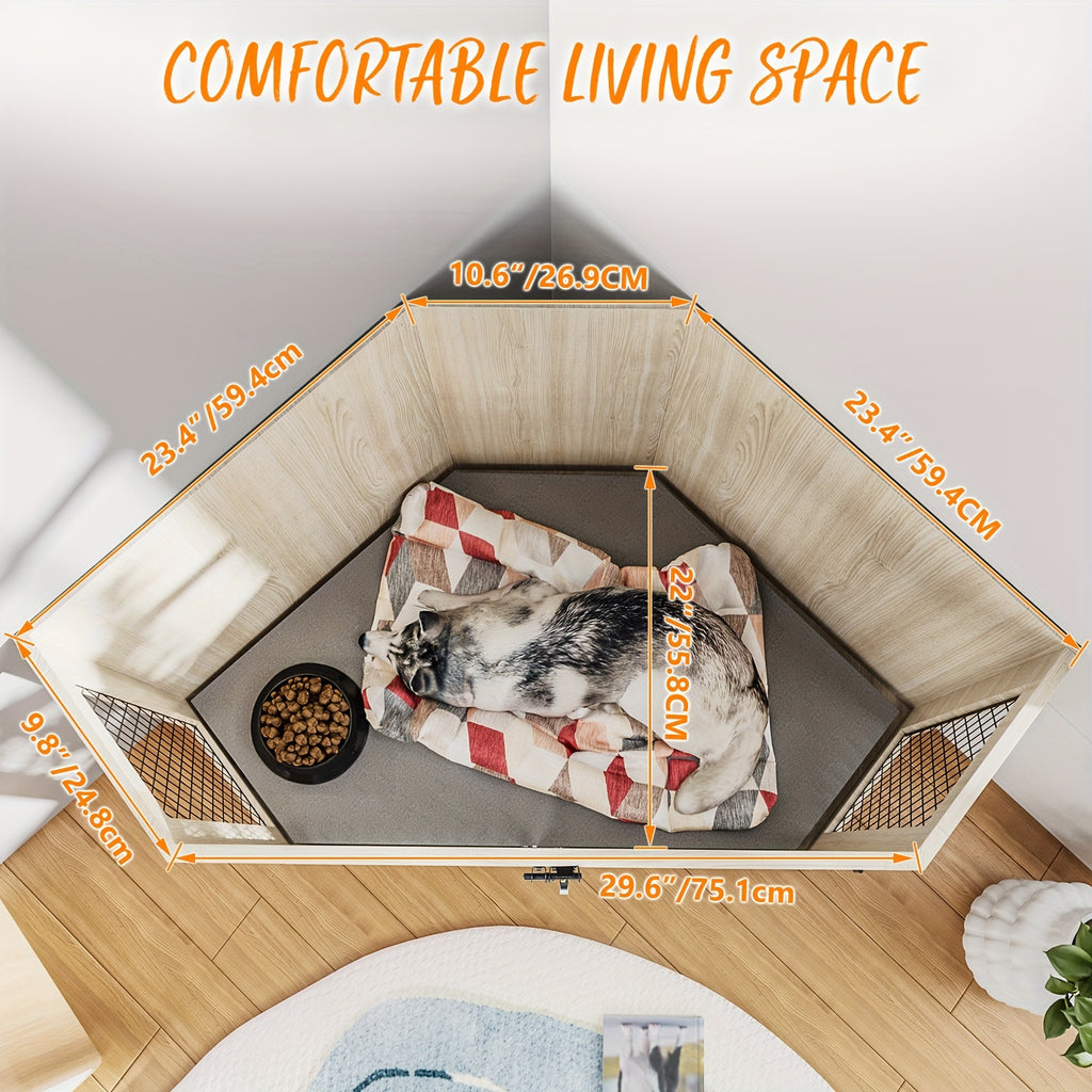 [Wooden Dog Kennel Furniture] Corner Dog Crate Furniture, 44/52Inch Wooden Dog Kennel Furniture with Mesh, Decorative Wood Dog House for Indoor Use, Dog Crate for Small/Medium Dog, Perfect for Limited Room
