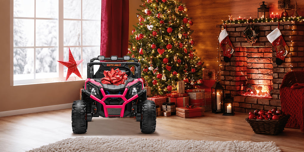 24V 2 Seater XL Ride On Toys for Kids, 4WD Electric Off-Road UTV Truck W/ Motors, Remote Control, 20" Large Seat, 5 Mph Max Speed, Electric Vehicle for KIds, Best Chrismas Gifts