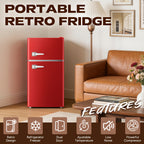 Retro Mini Fridge With Freezer 3.8 Cu. Ft, Small Refrigerator With 7 Level Adjustable Thermostat, Compact Classic Dual Door Fridge Removable Glass Shelves For Apartments, Dorm, Office