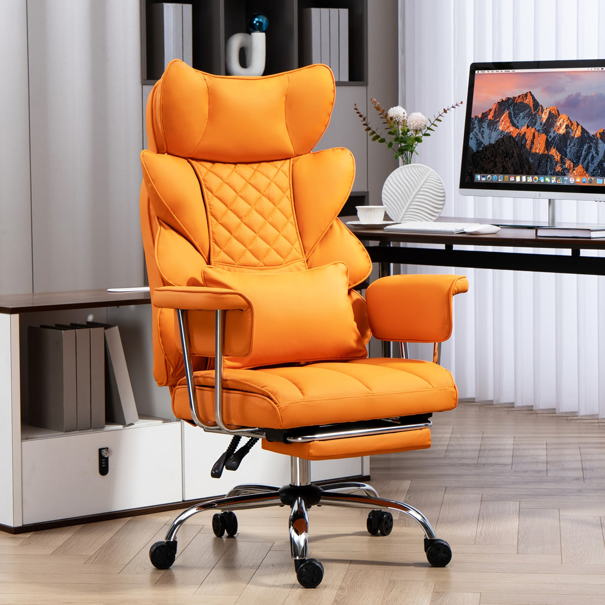 Sturdy High-Back Office Chair, Comfortable Gaming Chair, Office Chair Featuring Cushioned Armrests And Footrest, Adjustable Height Home Office Chair
