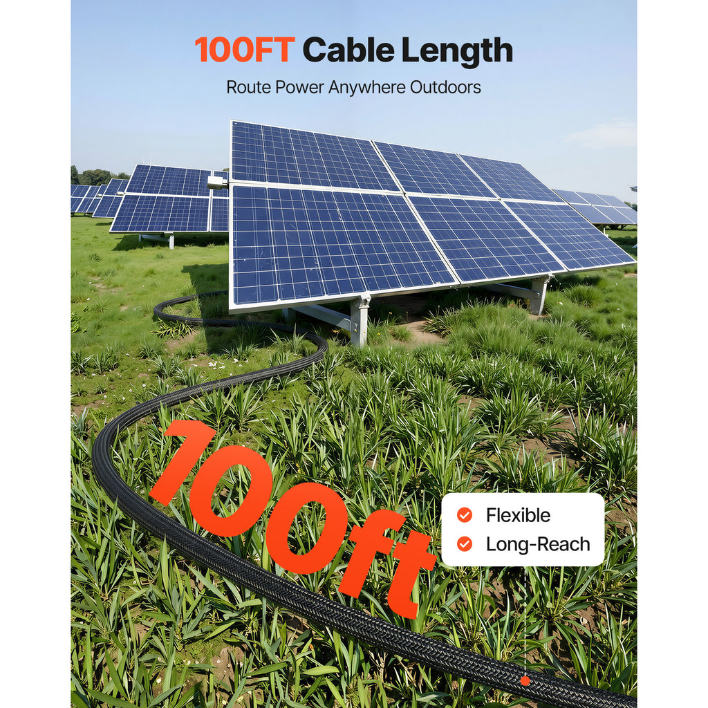 VEVOR 100FT Solar Panel Extension Cable, 10 AWG, Solar Panel Wire with Flame Retardant Protective Sleeving, Female and Male Connectors, PV Wire, for Outdoor Automotive RV