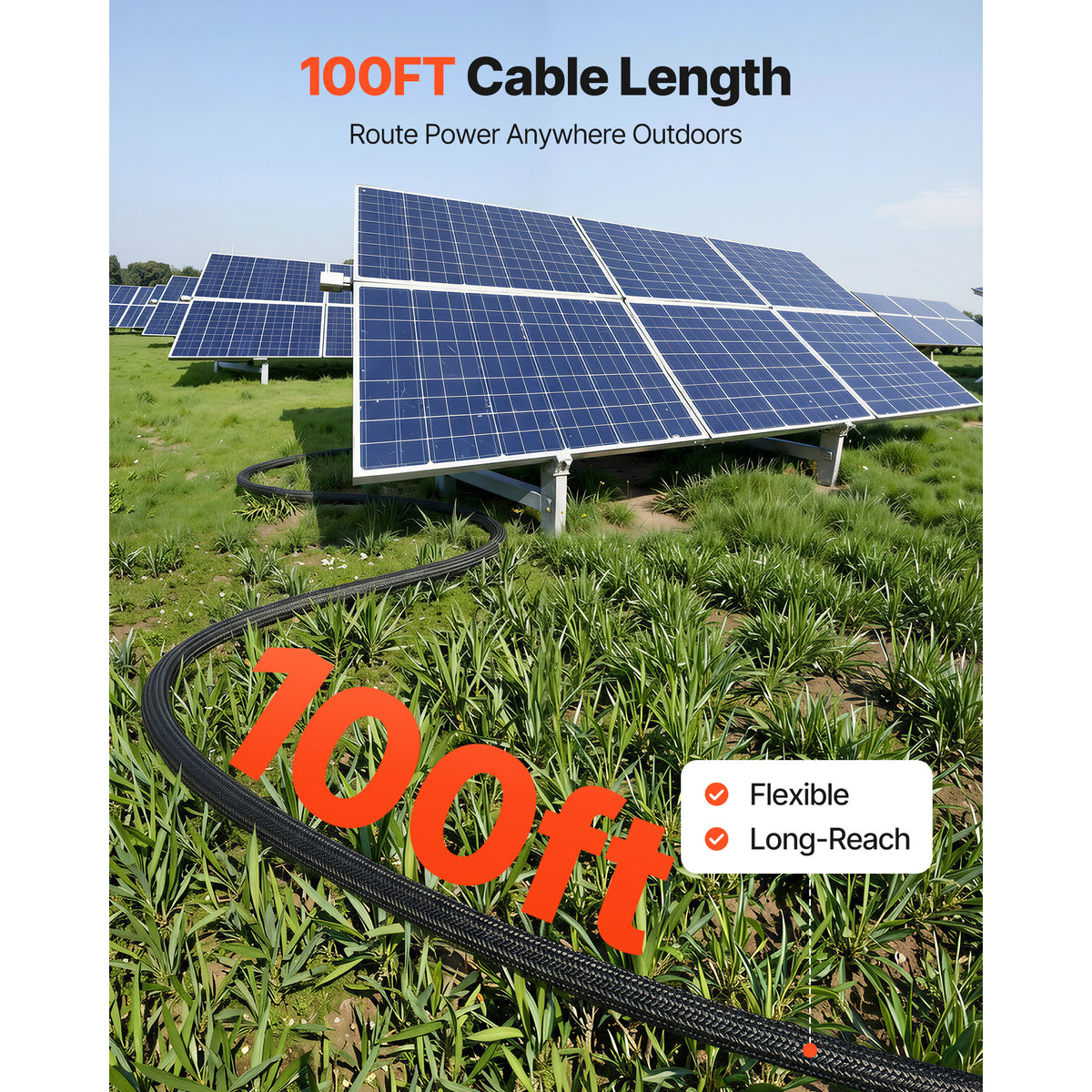 VEVOR 100FT Solar Panel Extension Cable, 10 AWG, Solar Panel Wire with Flame Retardant Protective Sleeving, Female and Male Connectors, PV Wire, for Outdoor Automotive RV