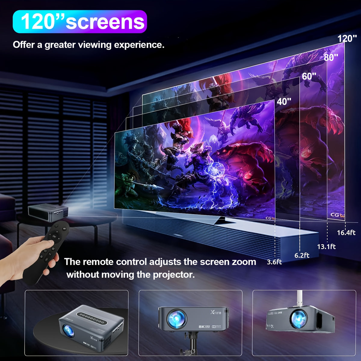 [1080P 8K WiFi] Ultra Bright HD Smart Projector With Dual Band WiFi And Wireless, Wireless Mobile Phone Screen Projection, Native 1080P/Supports 8K Decoding, Compatible With Smartphones/TV Sticks/Boxes/USB/HDTV, Fully Automatic Focusing And Trapezoidal Di