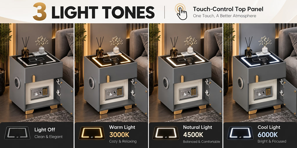 Light Luxury High-end Modern Double Drawer Safe Bedside Table, Multifunctional Bedside Table with Password Lock for Storing Valuable Items