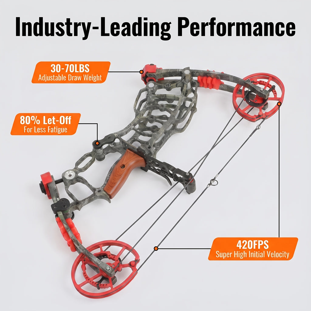 Dual Purpose Composite Bow Outdoor Archery Composite Bow Kit 30-60Lbs, Adjustable for Both Hands