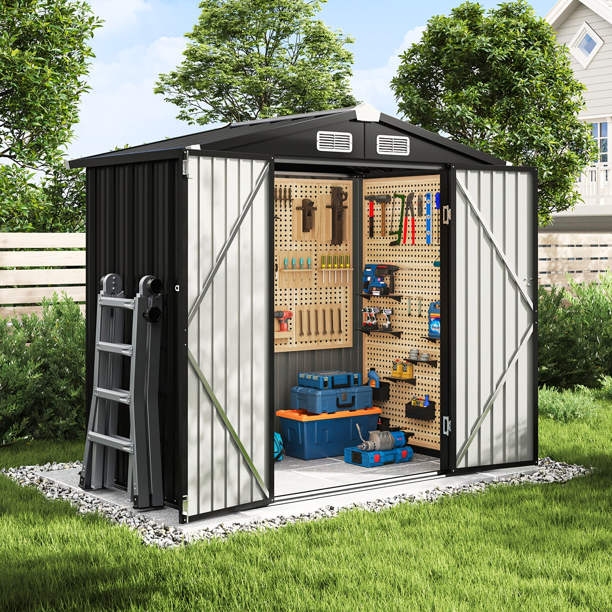 6x4/5x3ft Metal Storage Shed Outdoor - Lockable Tool Shed with Sloping Roof & Heavy-Duty Frame for Garden/Backyard/Poolside Storage