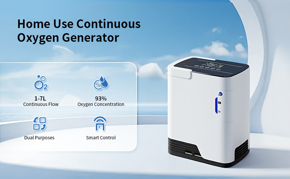2-in-1 Oxygen Concentrator&Home Use Oxygen Machine: 0.26-1.85gal Adjustable Flow, Voice Guide, 4H Timer, Ultra Quiet Design with Portable Handle