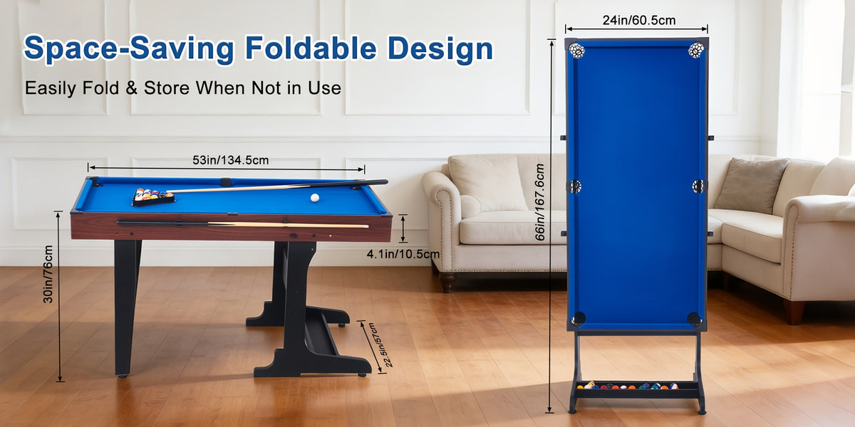 Standing Billiard Table, Foldable Pool Table, with Integrated Ball Box, Side Buckle for Cue Rack, Perfect for Gatherings, Parties, Game Rooms, Clubs And Offices