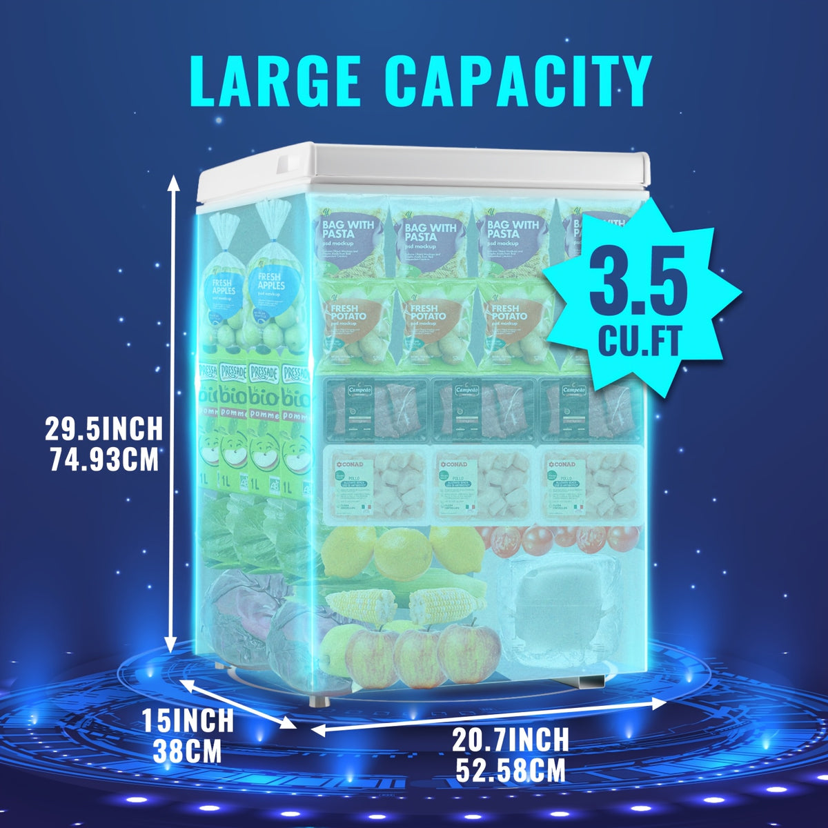 WANAI Small Deep Freezer, 3.5/5.0 Cubic Feet Chest Freezer with Adjustable Temperature, Top Open Door, Removable Storage Basket for Home, Kitchen, Office, Home And Apartment, White