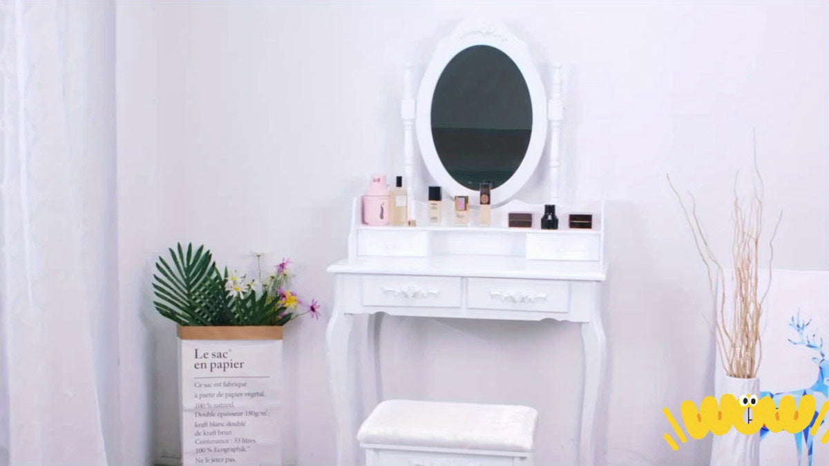 Modern Simple 4 Drawers 360 Degree Rotating Detachable Mirror Dressing Table