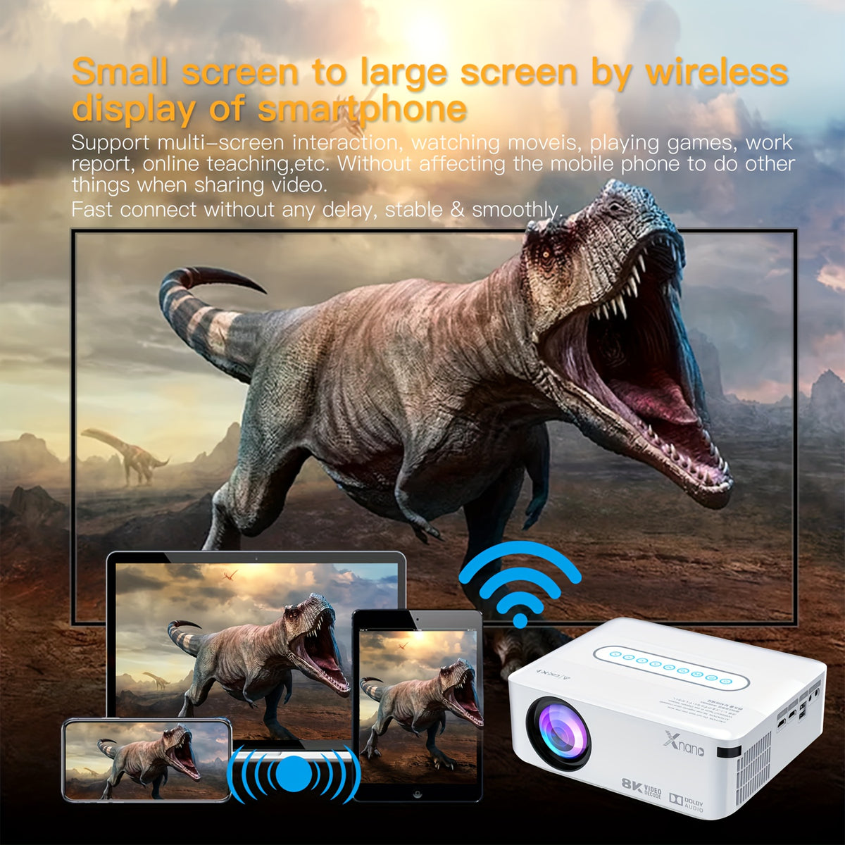 [1080P Holiday Gift] 8K Support Full HD Smart Projector with Wifi And BT5.4, Sound, Local 1080P Portable Outdoor Projector, Compatible with TV Stick Smartphone/Hdtv/Laptop, for Bedroom Home Projector, Holiday Gift Options