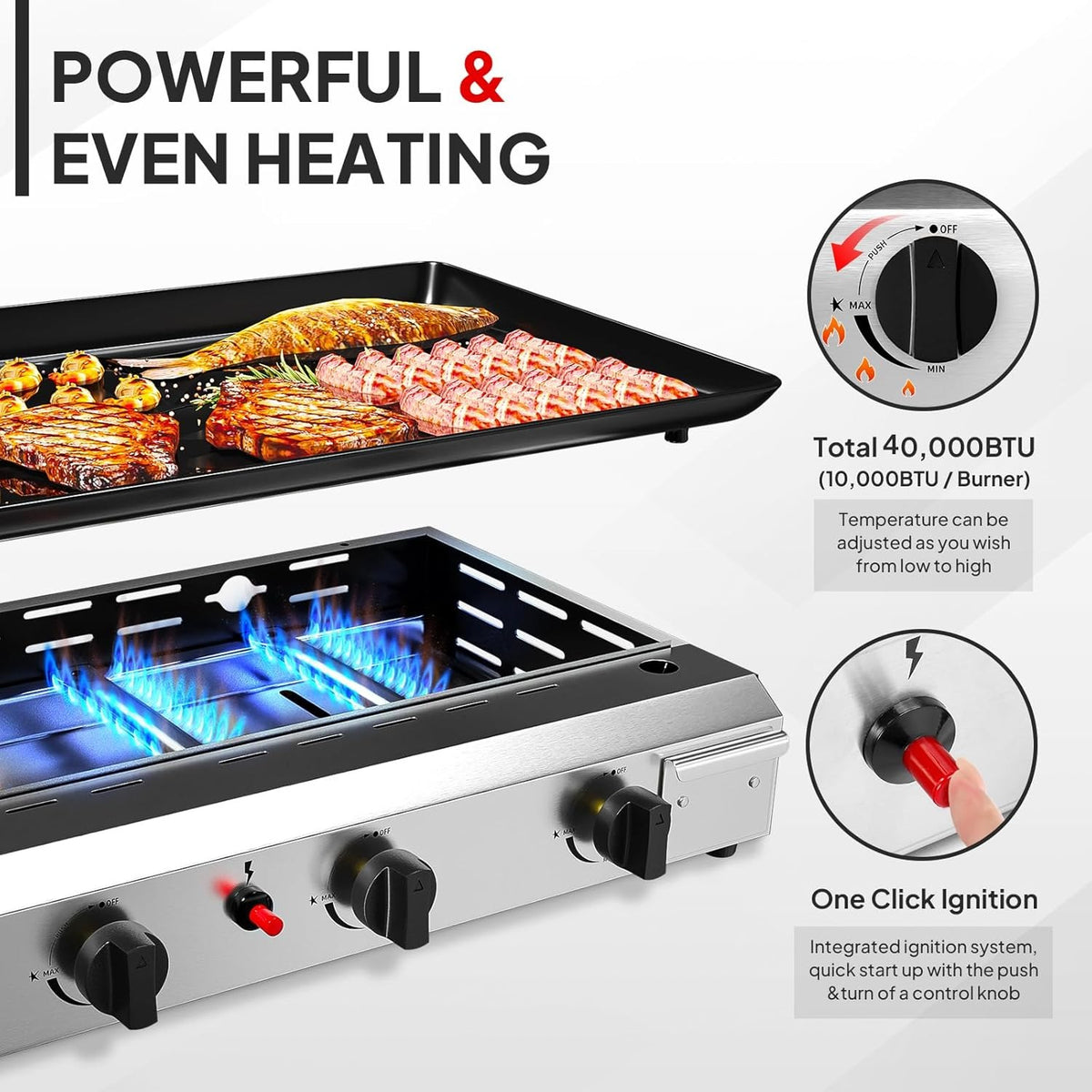 Portable Propane Griddle by MEFEIR — Four Adjustable Burners, 426-Square-Inch Cooktop and Piezo Ignition