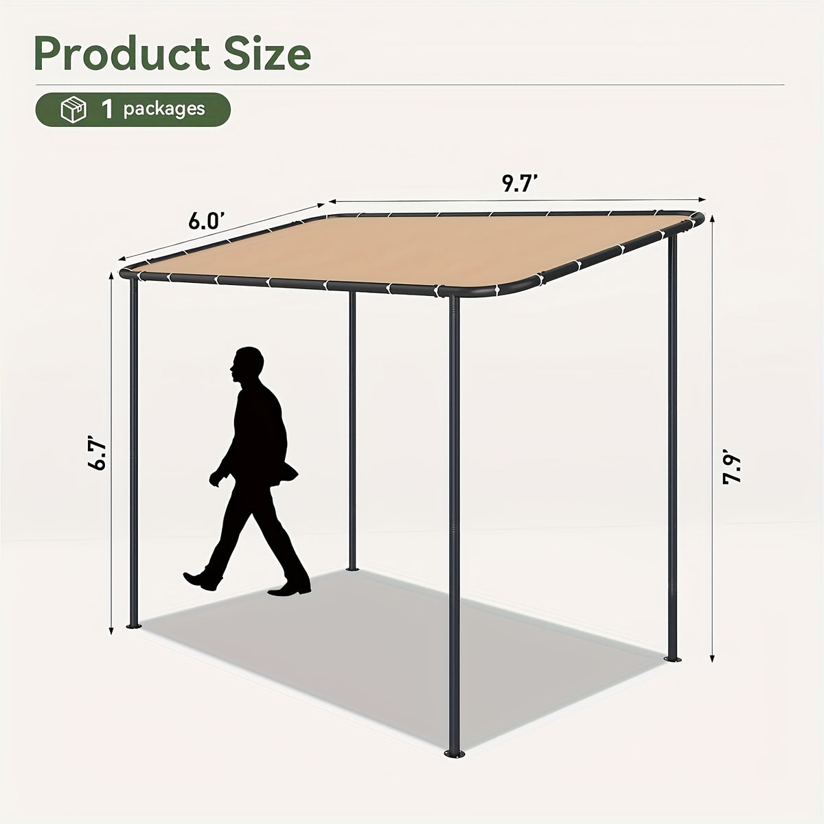 8x5FT/10x6FT/12x10FT Lean-to Gazebo Pergola - Wall Mounted Outdoor Canopy With Sloped Roof, Water And UV Resistant Awning For Patio, Deck, Backyard, Garden, Khaki