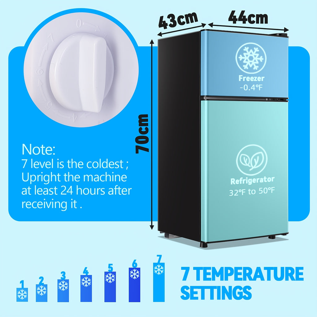 Double Door Refrigerator with Freezer and Adjustable Thermostat for Home or Office — Black, 2.4 or 5.0 Cu. Ft.