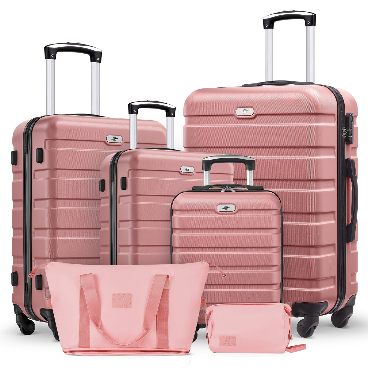 Travel Suitcase Set, Consisting Of 16+20+24+28 Inch Suitcases + Bag Set. Rose Red Suitcase Set. Made Of ABS Material. with Three-section Adjustable Handle And 360° Swivel Wheels
