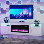 Fireplace TV Stand with 36" Fireplace, 80" TV Stand with LED Light for TVs Up to 85", Entertainment Center Console Table with Highlight Storage Cabinets