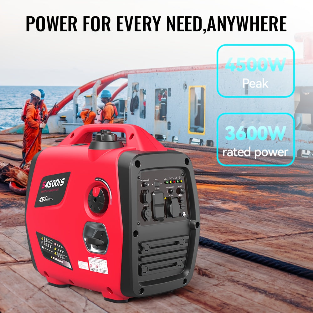 Portable Inverter Generator, Ultra Quiet, CO Alarm, Peak 2500W Rated 1900W, Peak 3200W Rated 2600W, Peak 3600W Rated 3000W, Peak 4000W Rated 3200W, Peak 4500W Rated 3600W, Ideal for Yard, Lawn, Garden, Camping, RV, Home Backup Power