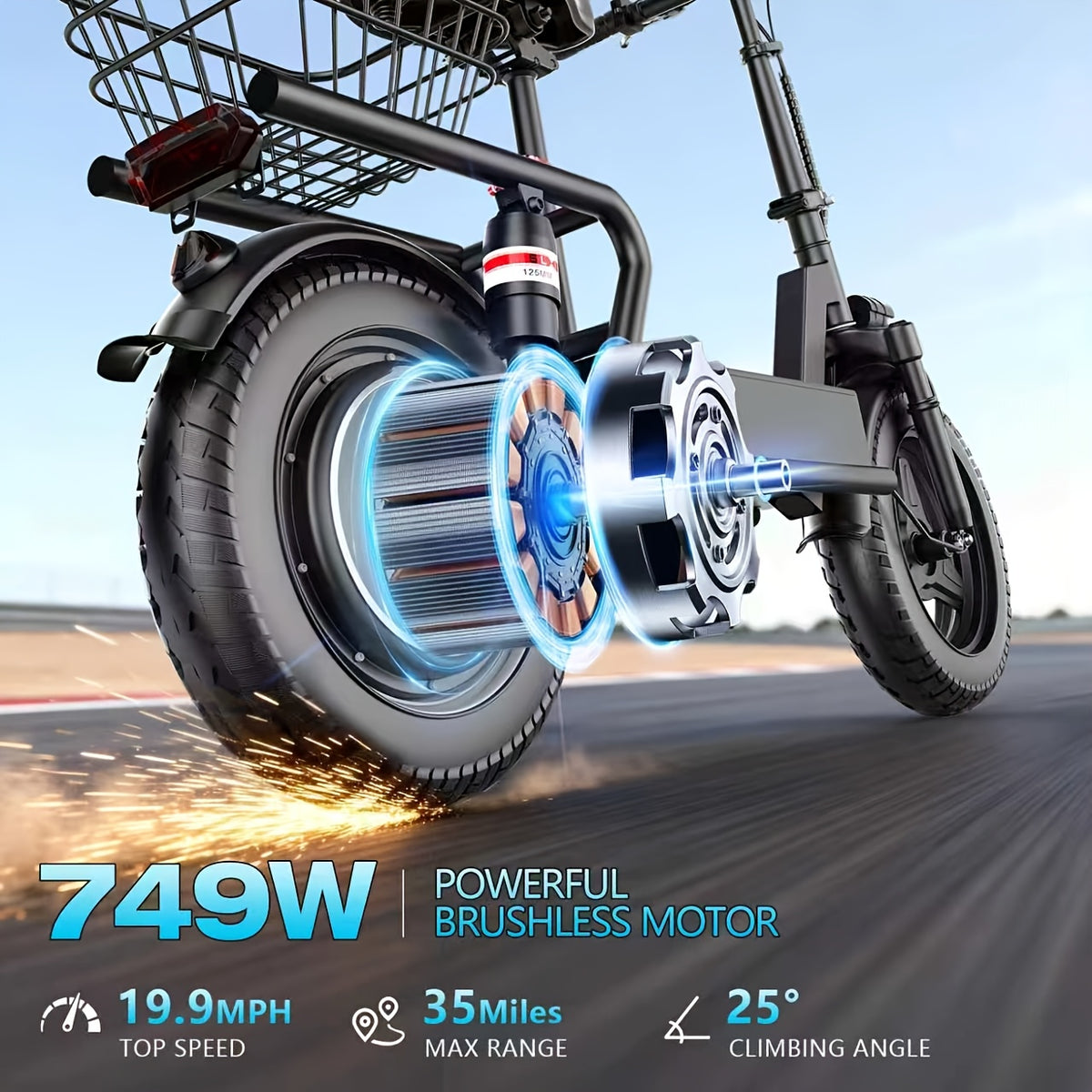 749W Electric Scooter with Seat, 48V 15AH Large-Capacity Battery, 35-mile Long Range & 19.9 MPH Speed, 14" Pneumatic Tire, Height-Adjustable Seat & Handlebar, Dual-Suspension Commuting Scooter with Basket