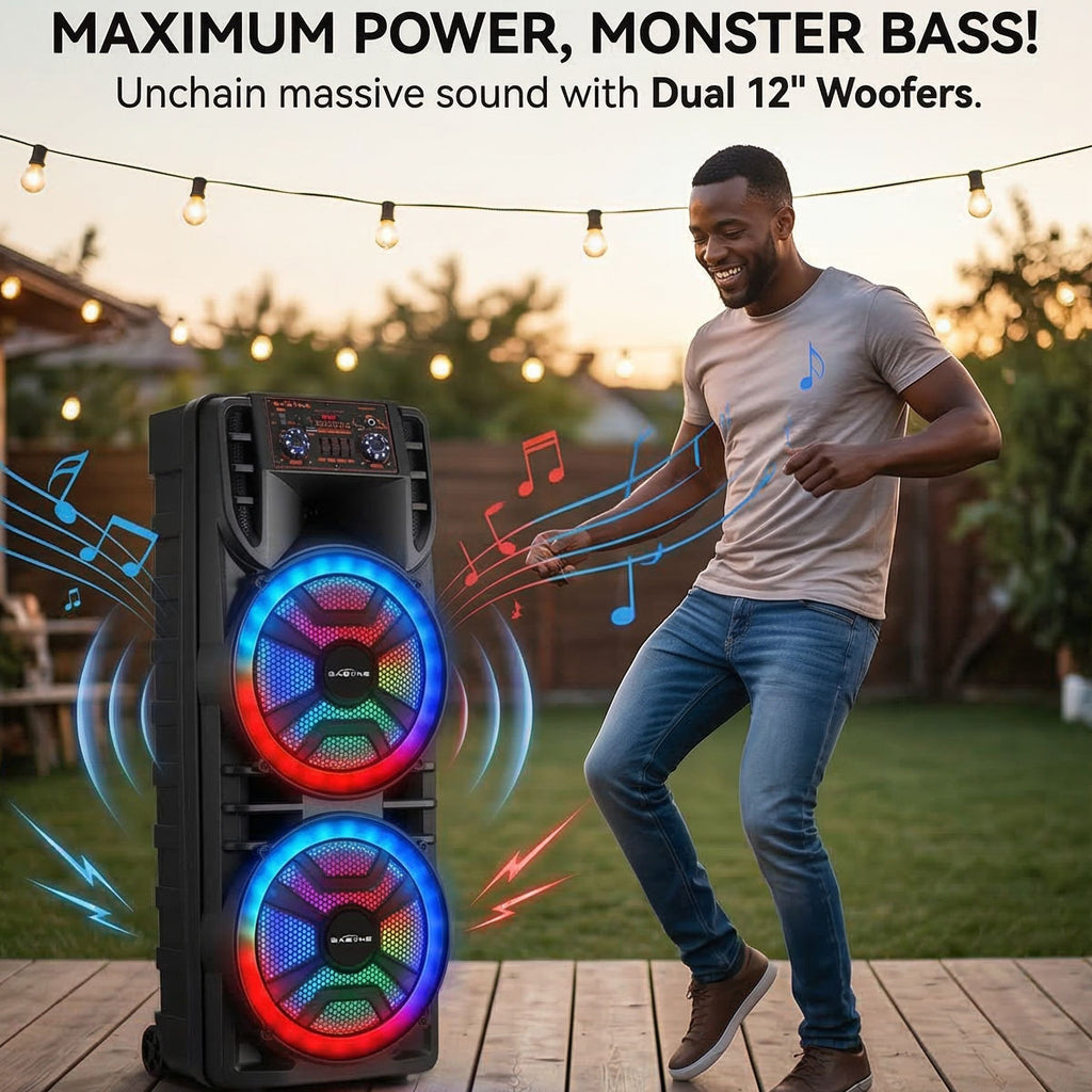 Portable Dual 12'' Bluetooth Party Speaker with Microphone, 8000W Peak Loud Karaoke Speaker System, Rechargeable Wireless Speaker with TWS, USB/TF/AUX, Remote Control for Home Party, Outdoor Events, Karaoke, DJ Music
