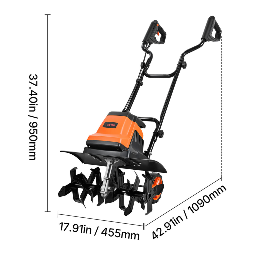 VEVOR Corded Electric Tiller, 18 Inch Tilling Width Garden Rototiller, 15-Amp Motor Heavy-Duty Tilling Machine, Cultivator with Steel Tines and Foldable Handle, for Lawn, Yard, and Gardening Care
