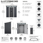 Metal Storage Shed with Lockable Sliding Doors and Transparent Windows for Outdoor Tools and Bikes, 6x4 FT or 8x6 FT